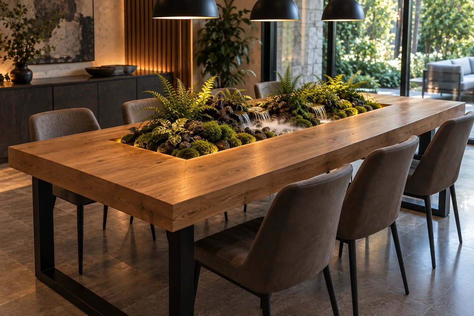 Mesa de comedor YOLO NEXO con jardín vivo central integrado